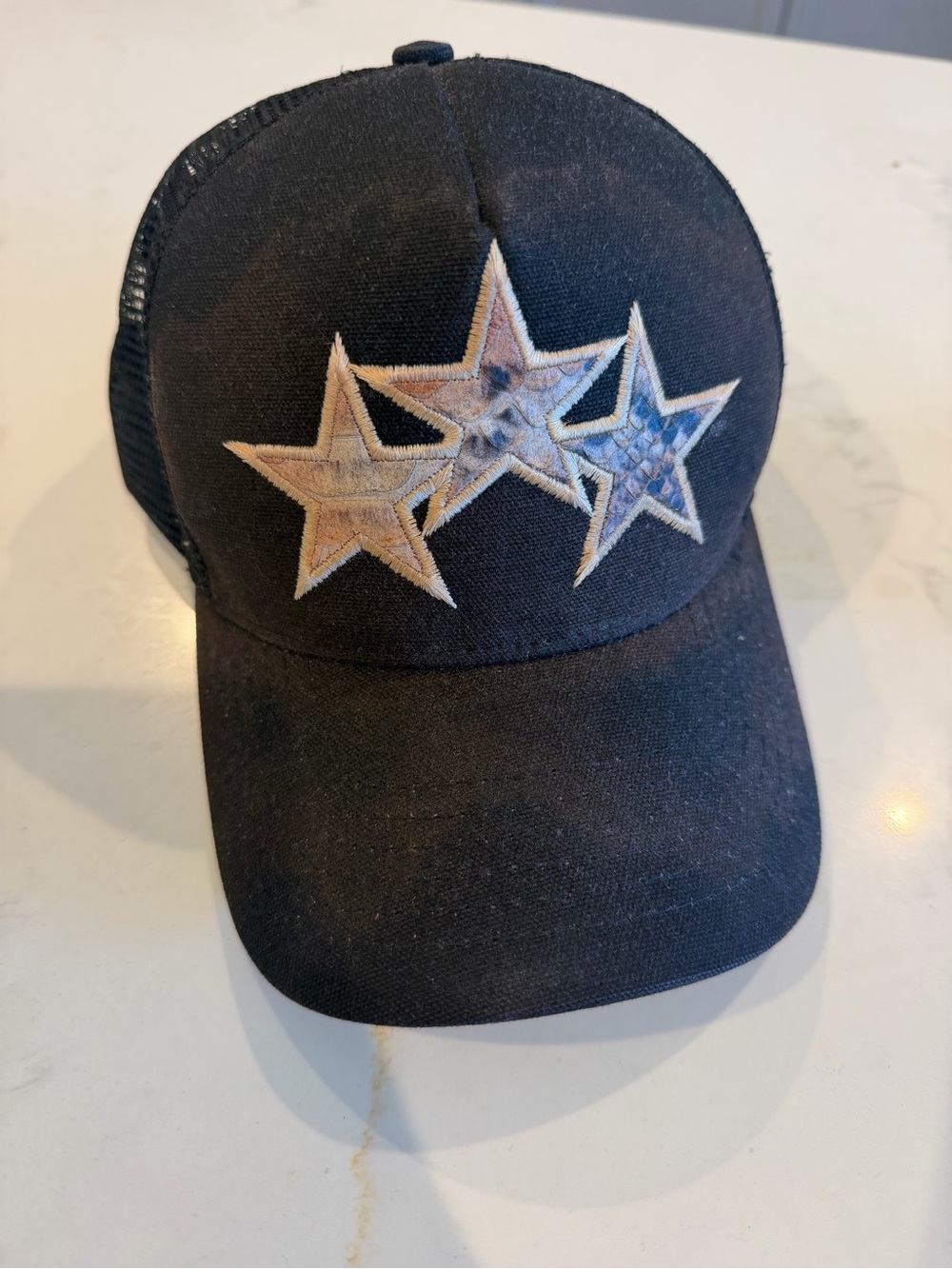 Amiri Black Trucker Hat with Triple Star Patch
